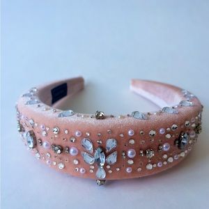 Pink handmade padded headband with pearl and jewel embellishments